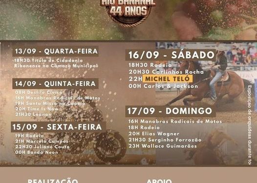 Rio Bananal divulga programação da festa de 44 anos da cidade