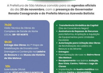 Governador Casagrande confirma visita a São Mateus nesta quinta (20) para entrega de obras e outros compromissos
